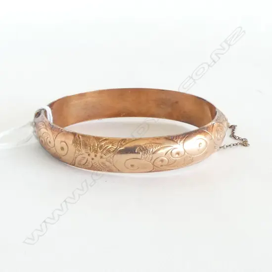 9ct HALF HINGED BANGLE embossed scroll decoration 16gms