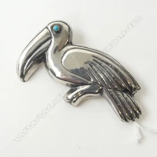 MEXICO SILVER TOUCAN BROOCH TURQUOISE EYES, 15gm (CD11951)