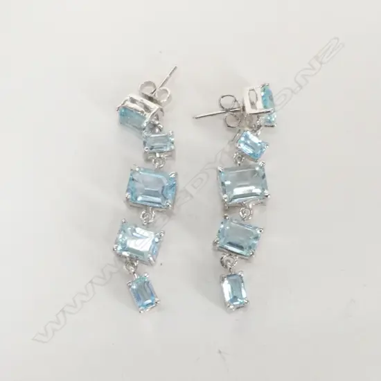 PR SILVER & BLUE TOPAZ DROP EARRINGS, NEW