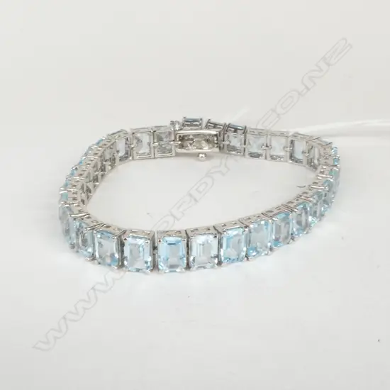 SILVER & BLUE TOPAZ TENNIS BRACELET, NEW