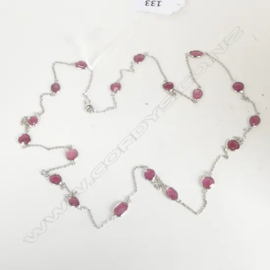 SILVER & PINK TOURMALINE SET NECKLACE, L.820mm, NEW