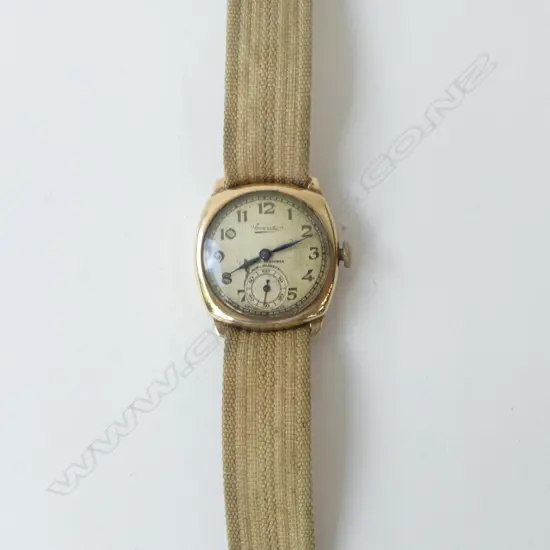 9ct EVERITE ART DECO GENTS WRISTWTCH APPARENTLY RUNNING 21.36gms without strap (Q8280J)