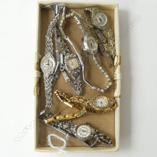 6 LADIES MARQUISITE WRIST WATCHES