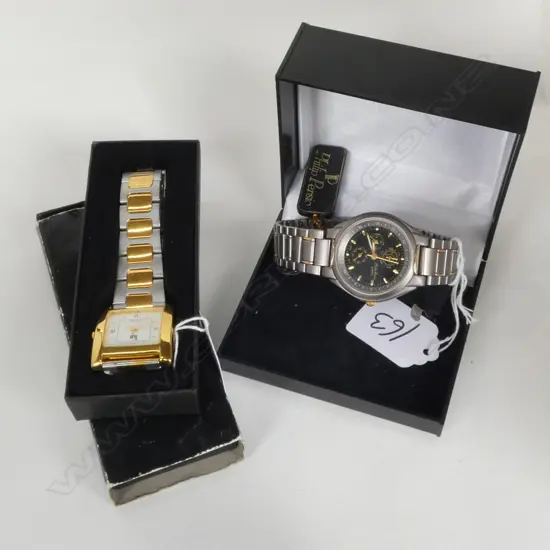 BOXED HP FOND ACIER & CASED PHILIP PERSIO WRISTWATCH
