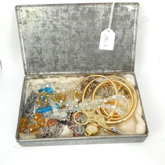 TIN OF VINTAGE COSTUME JEWELLERY 