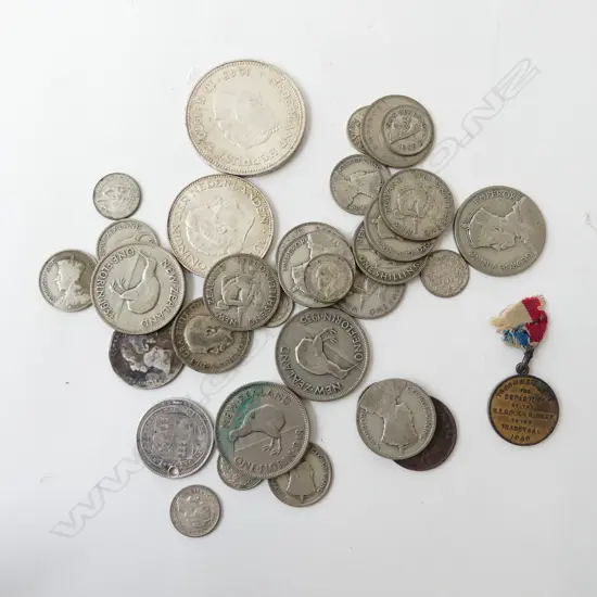 BAG NZ & OTHER OLD COINS + 1900 ROUGH RIDERS commemorative medallion 