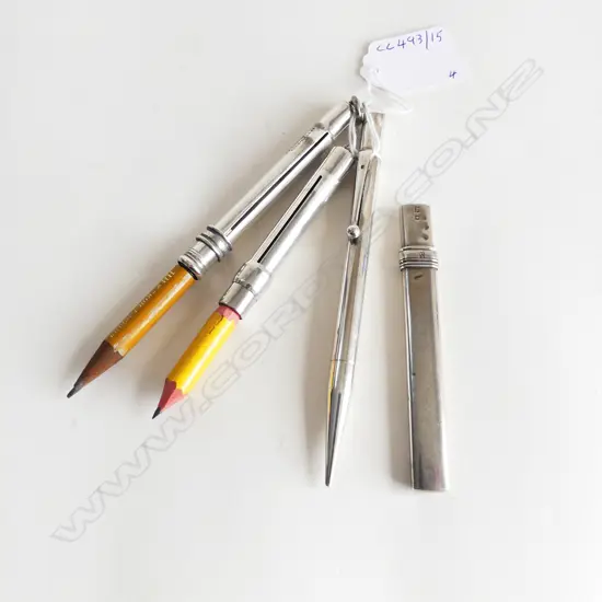 3 S/SILVER PENCIL HOLDERS & S/SILVER PROPELLING PENCIL TOTAL WEIGHT 58GMS