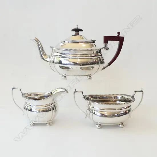 3 PCE STG SILVER TEASET, B'HAM 1945 909gms
