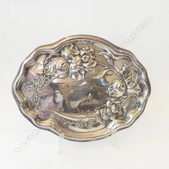 ART NOUVEAU EMBOSSED DRESSING TABLE TRAY SILVER PLATED, L.330MM