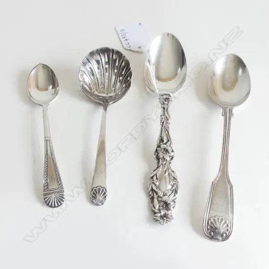 4 S/SILVER SPOONS SIFTING SPOON 2 TEASPOONS & COFFEE SPOON 90GMS
