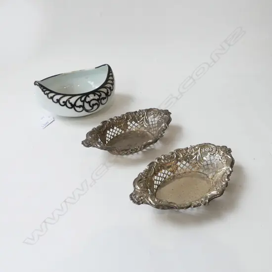 2 STG SILVER PIERCED DISHES, 84gms + ROYAL BAVARIA BOWL W.145mm