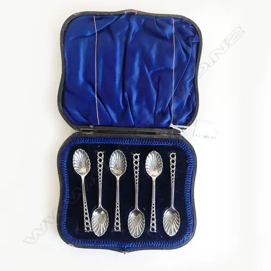 SET 6 CASED SILVER TEASPOONS, SHELL PATTERN, SHEFFIED 1913 ATKIN BROS, 79gm (CD14071)