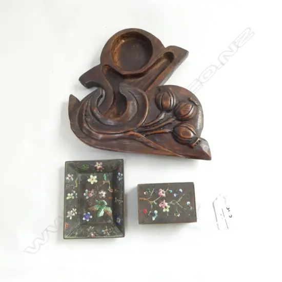 OPIUM SCALES + CHINESE ENAMEL DISH & MATCHSTICK CASE