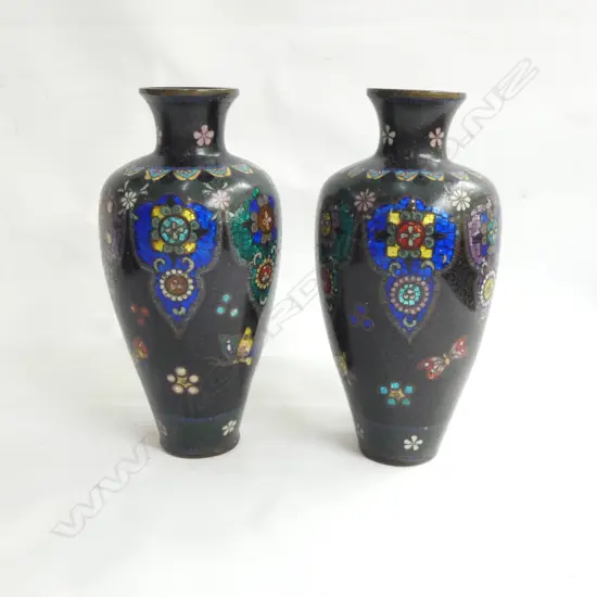 PR BLACK CLOISONNE VASES H.190mm