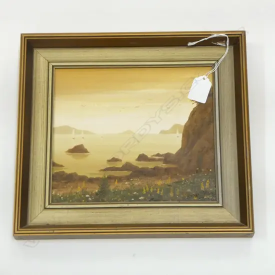 EVENING BAY OF ISLANDS'  OIL ON BOARD BY HANS BRUTSCH SIGNED, 180X200mm