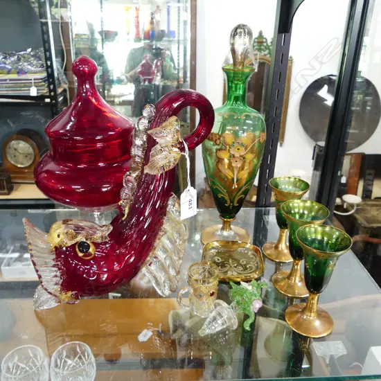 ASST GLASS; VENETIAN, UNMARKED ART GLASS FISH (FAULTS) H.210mm, etc