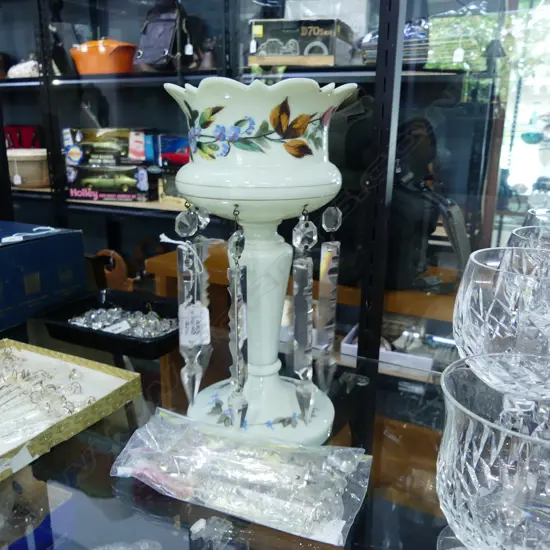 VICTORIAN GLASS LUSTRE H.285mm + CRYSTAL DROPS