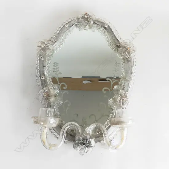 VENETIAN GLASS MIRROR w. 2 CANDLE STICKS H.400mm