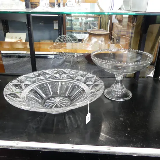 LG STUART CRYSTAL BOWL w. GLASS COMPORT Dia.390mm