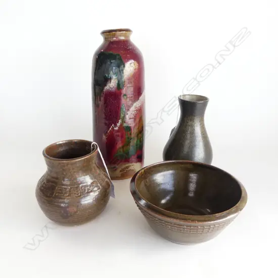 EARLY MELIS VAN DER SLUIS POTTERY VASE (stamps encircle shoulder) & 3 OTHERS, H.310mm