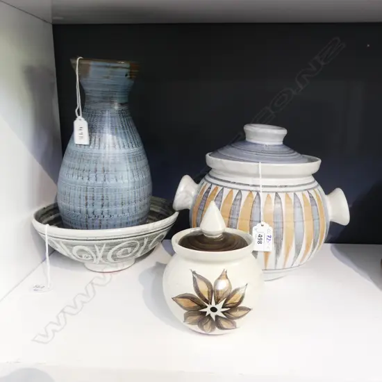 4 PCES HAMNER POTTERY; 2 STORAGE JARS, BOWL & VASE