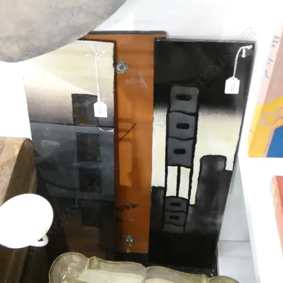 3 MORRIS & JAMES CERAMIC WALL HANGINGS; 'CITY HIGHRISE', 'URBAN WINDOWS' & UNTITLED, 655x170mm