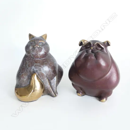 2 ICARUS BRONZE WORKS BY ALEXSANDER DANEL; 283/1200 CAT & 228/1200 DOG H.100mm