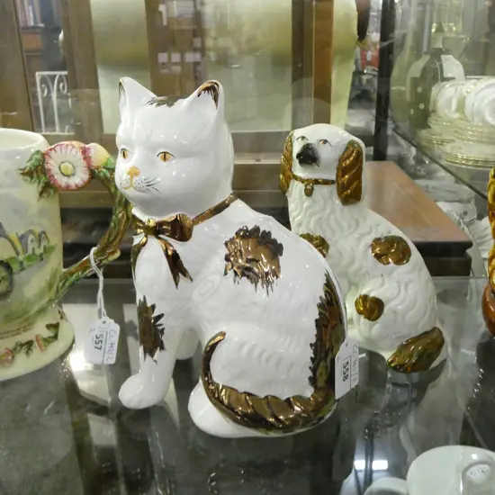 ANTIQUE STAFFORDSHIRE CAT & DOG H.200mm