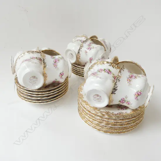 12 ROYAL ALBERT 'DIMITY ROSE' CUPS & SAUCERS w. EXTRA PLATES