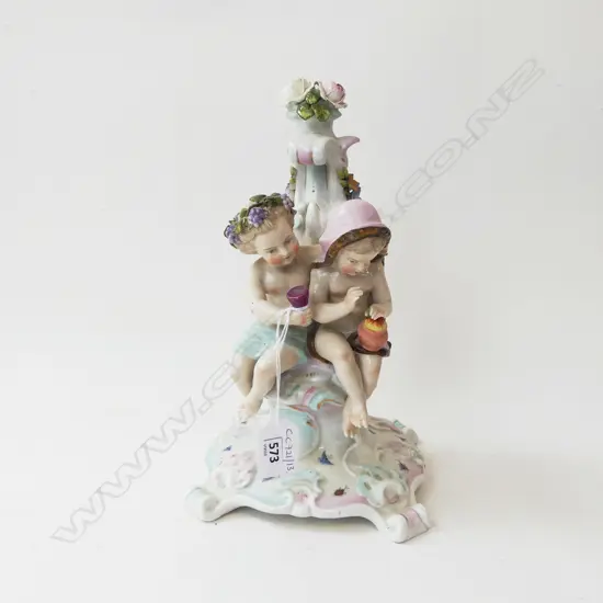 DRESDEN STYLE FIGURINE; 2 CHERUBS H.250mm