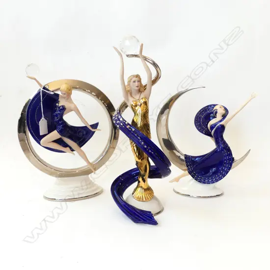 3 FRANKLIN MINT FIGURINES; ECLIPSE IN PLATINUM, GALAXY IN GOLD, MOONLIGHT IN PLATINUM H.360mm