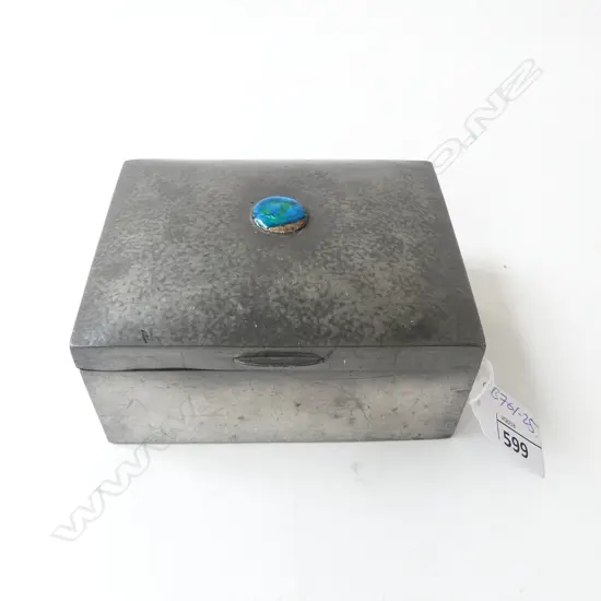 TUDRIC PEWTER (FOR LIBERTY'S) PEWTER HINGED LIDDED BOX enamel to lid with small fault. W.115mm 