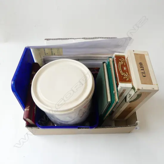 BOX of STAMP & COIN COLLECTION older world etc + Perth Mint coin proof? + modern Australian $1 + 50c & 20c coins