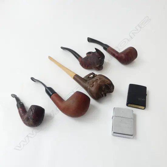 5 SMOKING PIPES + 2 LIGHTERS