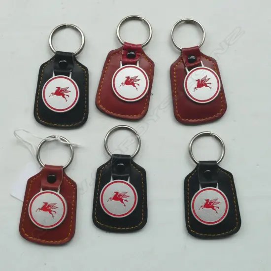 6 COLLECTABLE 1970S PEGASUS MOBIL OIL JAPANESE CAR KEY RINGS