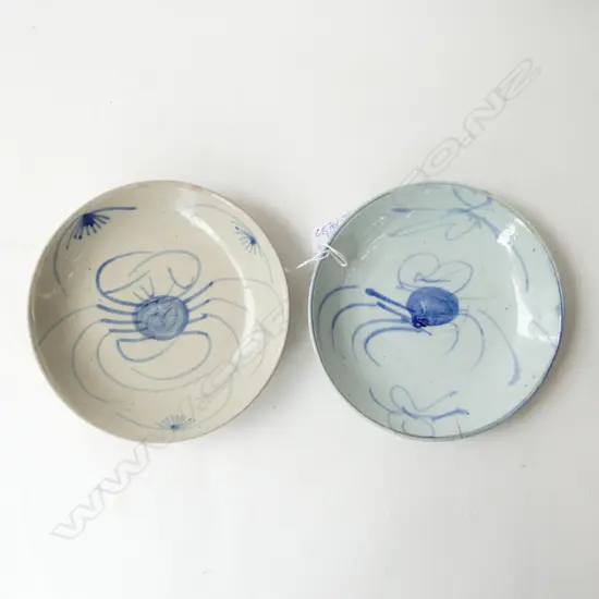 2 18th/19thC CHINESE PROVINCIAL SMALL B & W DISHES minor faults to 1. Dia.168mm