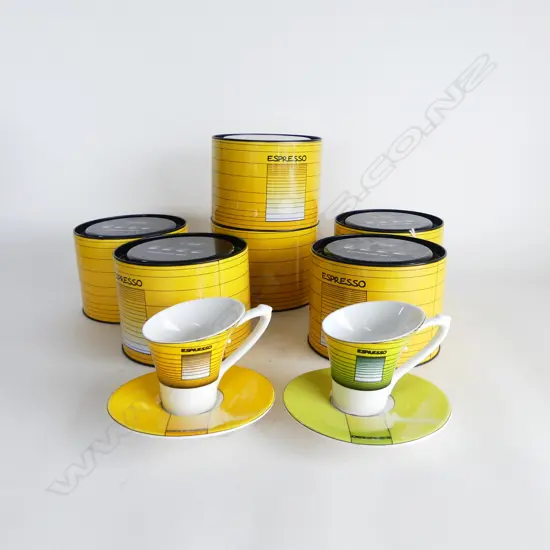 6 TIN SETS OF ST. CLAIR CUPS & SAUCERS