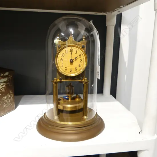 EARLY 1900s DOME CASED BRASS 400 DAY CLOCK H.300mm