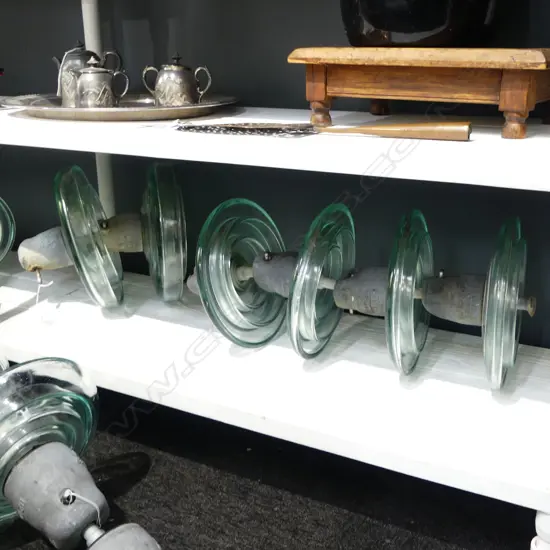 2 GLASS INSULATOR PARTS; 6 GLASS DISCS, APROX L.580 & 400mm