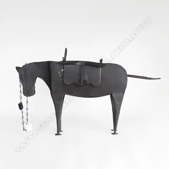 LG METAL HORSE ORNAMENT w. HINGED SADDLE FORM LID L.640mm