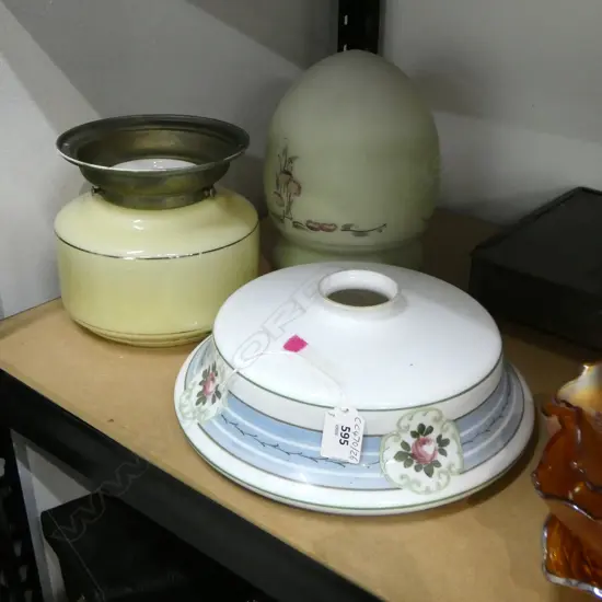 THREE LIGHT SHADES ONE ART DECO & TWO FLORAL  