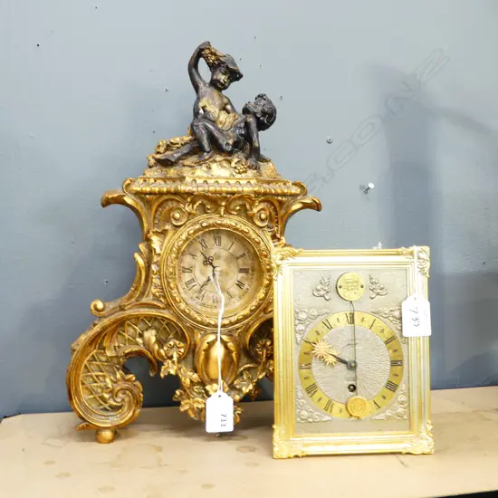 FRENCH ROCOCO STYLE MANTLE CLOCK (FAULTS) H.380mm w. OTHER CLOCK 