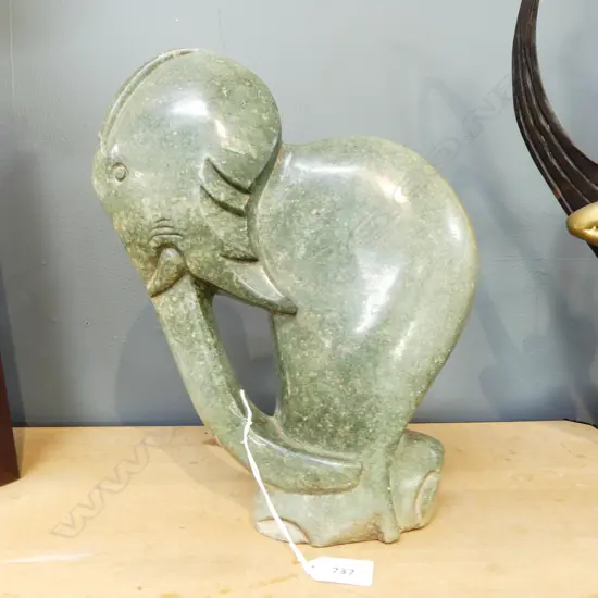 LG SOAPSTONE ELEPHANT SIGNED 'S. WAIKARIRA' H.290mm