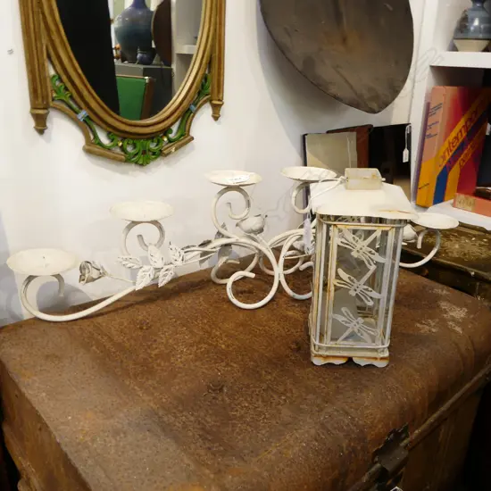 7 POINT CANDELABRA L.810mm w. OUTDOOR LANTERN H.190mm