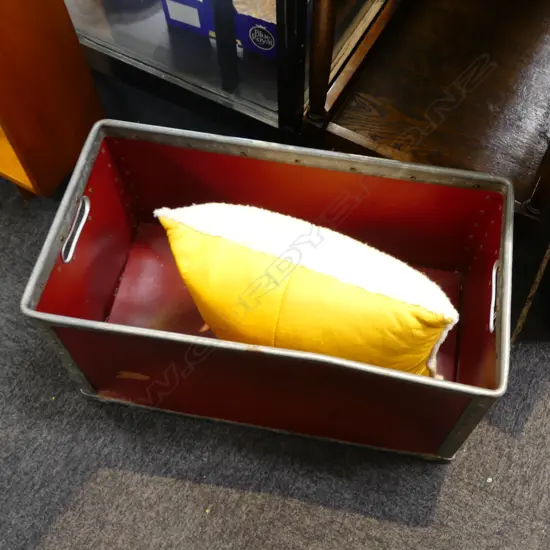 RED CRATE w. METAL TRIM & CUSHION