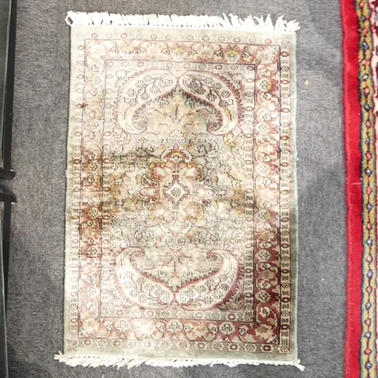 HAND KNOTTED WOOL & SILK RUG 900x600mm