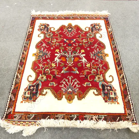 PERSIAN RUG SHIRAZ KASHKULI RUG quality example white ground 1900 x 1350mm