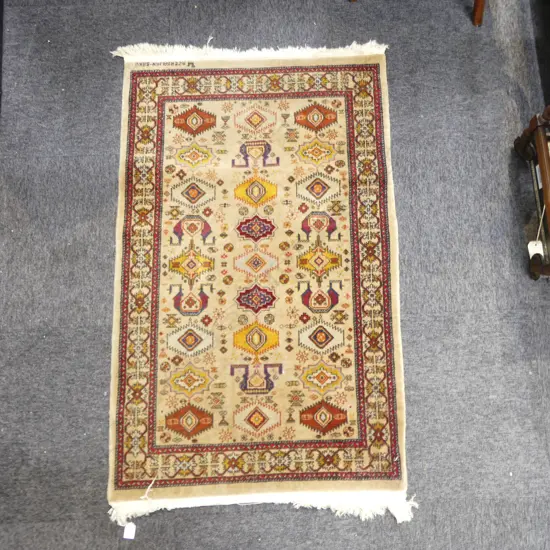 HAND KNOTTED RUG TAN COLOURS 1250x760mm SIGNED AZERBAIJAN - BAKU