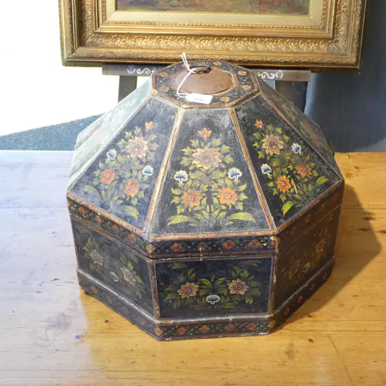 ANTIQUE INDIAN LG OCTAGONAL LIDDED MARRIAGE TRINKET/WEDDING BOX. H.320mm, 420mm dia