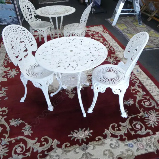 WHITE PAINTED ENGLEWOOD PATIO SET; TABLE & PR CHAIRS